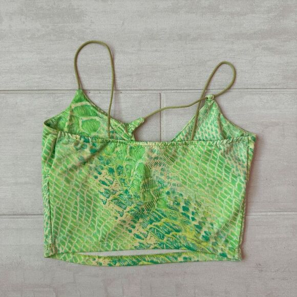 Bershka Crop Top Cut-out Green Spaghetti Strap Sexy Festival Clubwear Medium Y2K - Picture 2 of 5